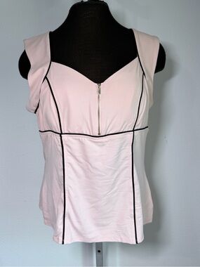 NWT Cache Y2K Blush Pink Zip Front Contrast Trim Top L